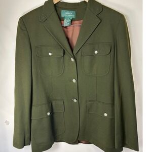 Lauren Ralph Lauren Wool Military Jacket 10 Olive Green Equestrian Dark Academia